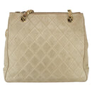 CHANEL Chain Matelasse Tote Bag Lamb Skin Beige Gold CC Auth bs32364-13