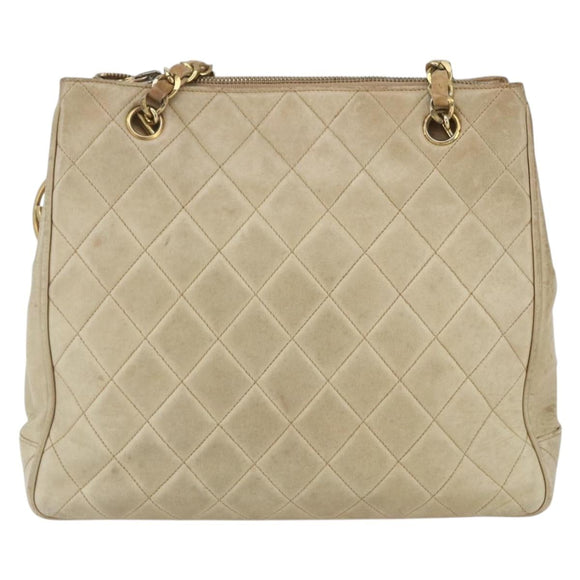 CHANEL Chain Matelasse Tote Bag Lamb Skin Beige Gold CC Auth bs32364