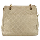 CHANEL Chain Matelasse Tote Bag Lamb Skin Beige Gold CC Auth bs32364-2