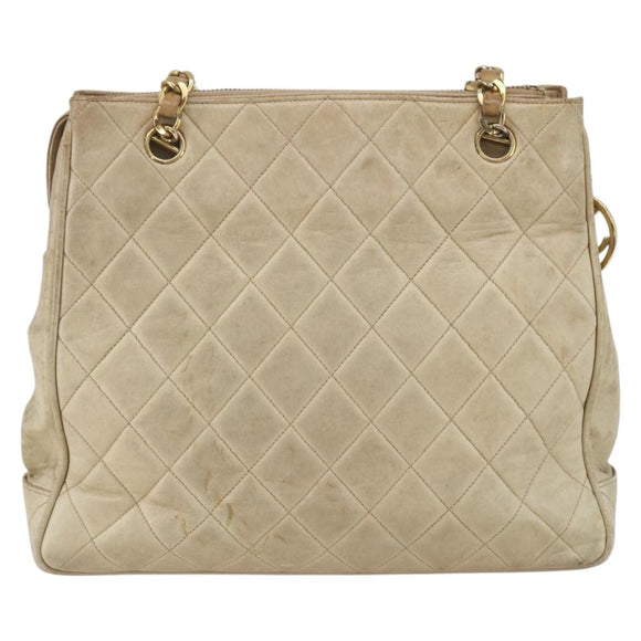 CHANEL Chain Matelasse Tote Bag Lamb Skin Beige Gold CC Auth bs32364