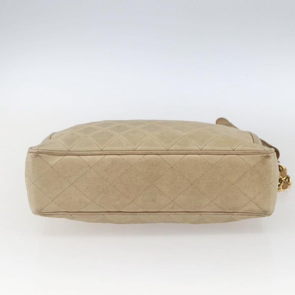 CHANEL Chain Matelasse Tote Bag Lamb Skin Beige Gold CC Auth bs32364