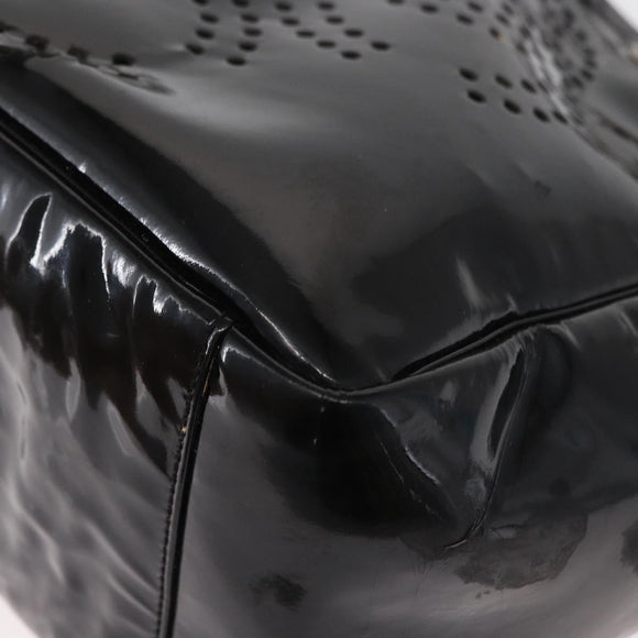 CHANEL Chain Tote Bag Patent leather Black Silver CC Auth bs32366