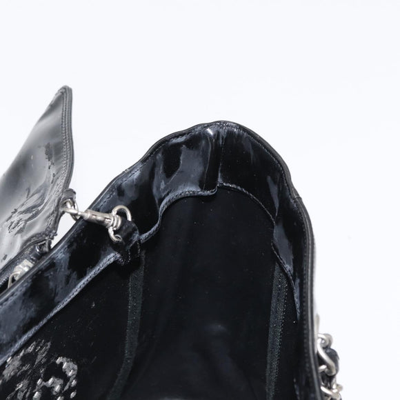 CHANEL Chain Tote Bag Patent leather Black Silver CC Auth bs32366
