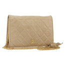 CHANEL Matelasse Chain Shoulder Bag Lamb Skin Beige Gold CC Auth bs32367-1