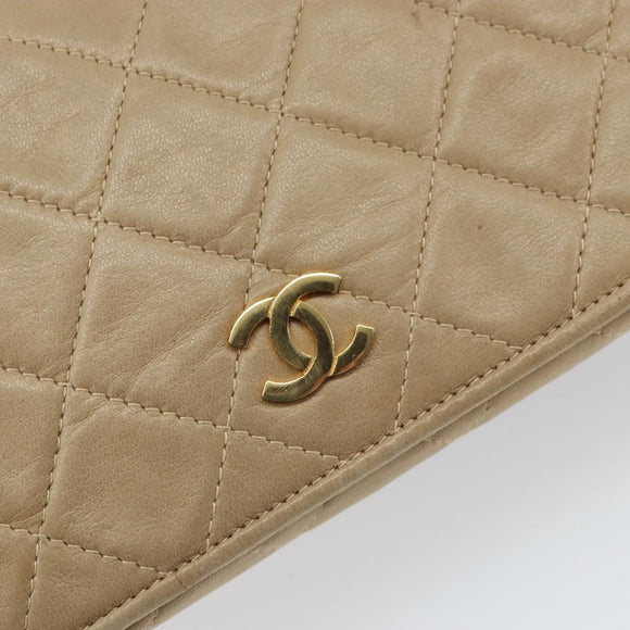 CHANEL Matelasse Chain Shoulder Bag Lamb Skin Beige Gold CC Auth bs32367