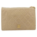 CHANEL Matelasse Chain Shoulder Bag Lamb Skin Beige Gold CC Auth bs32367-13