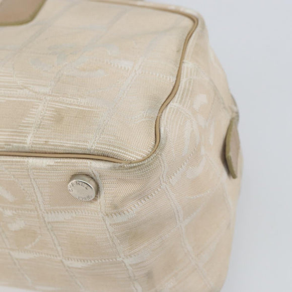 CHANEL New Travel Line Hand Bag Nylon Beige Silver CC Auth bs32370