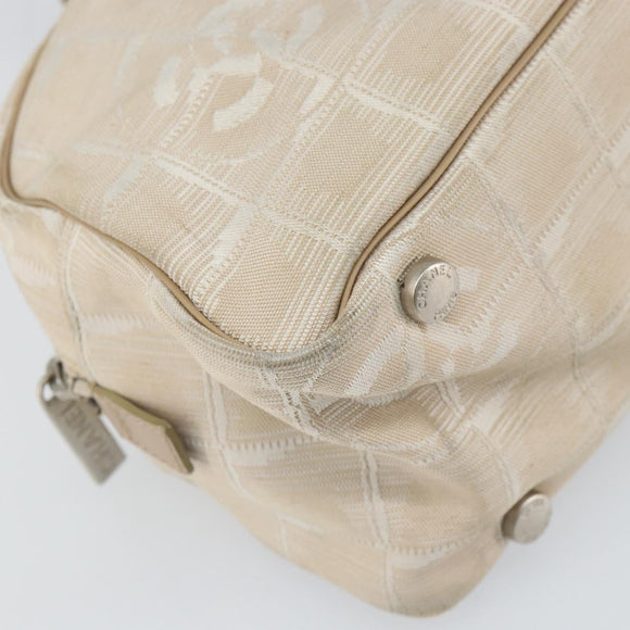 CHANEL New Travel Line Hand Bag Nylon Beige Silver CC Auth bs32370