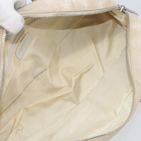 CHANEL New Travel Line Hand Bag Nylon Beige Silver CC Auth bs32370