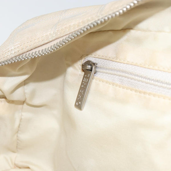 CHANEL New Travel Line Hand Bag Nylon Beige Silver CC Auth bs32370