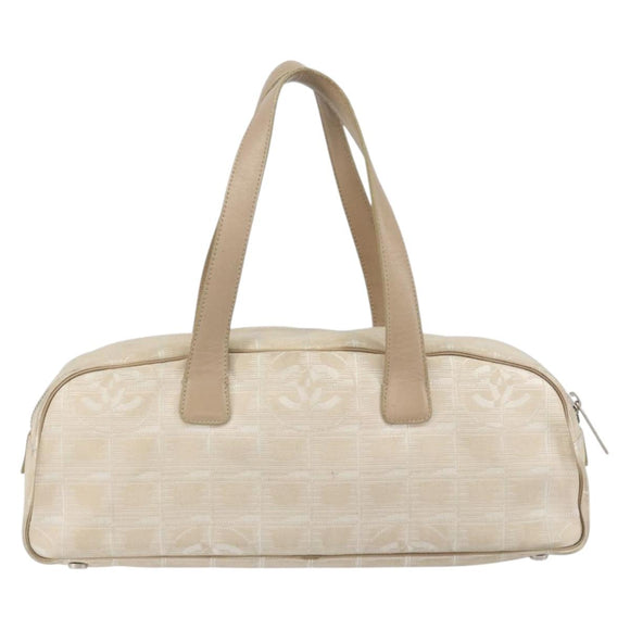 CHANEL New Travel Line Hand Bag Nylon Beige Silver CC Auth bs32370