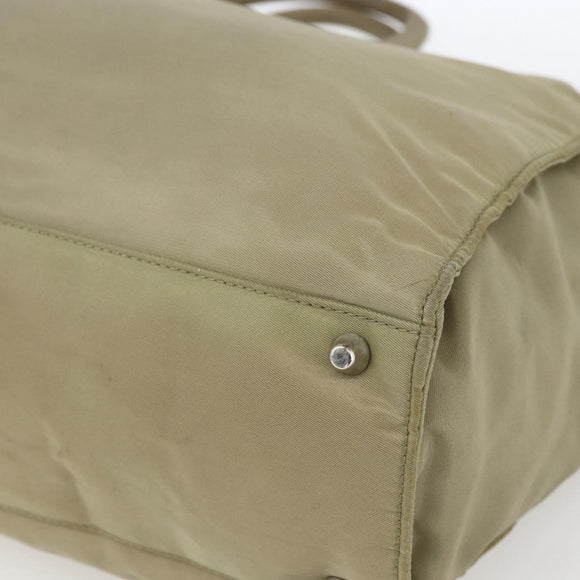 PRADA Hand Bag Nylon Khaki Silver Auth bs32380