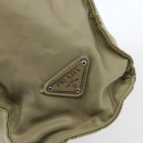 PRADA Hand Bag Nylon Khaki Silver Auth bs32380