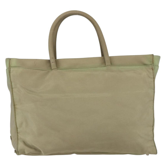 PRADA Hand Bag Nylon Khaki Silver Auth bs32380