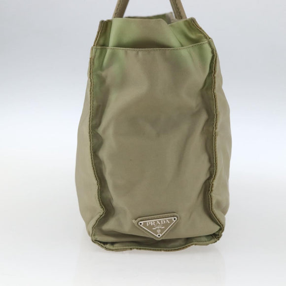 PRADA Hand Bag Nylon Khaki Silver Auth bs32380