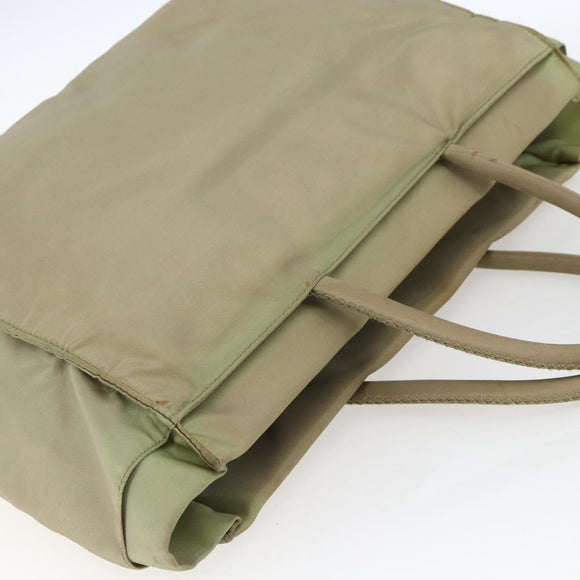 PRADA Hand Bag Nylon Khaki Silver Auth bs32380