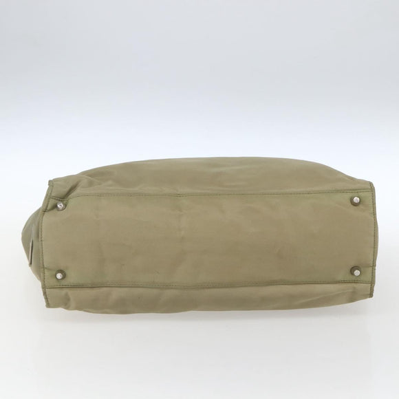 PRADA Hand Bag Nylon Khaki Silver Auth bs32380