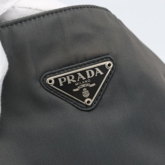 PRADA Handtasche Nylon Grau Silber Auth bs32381