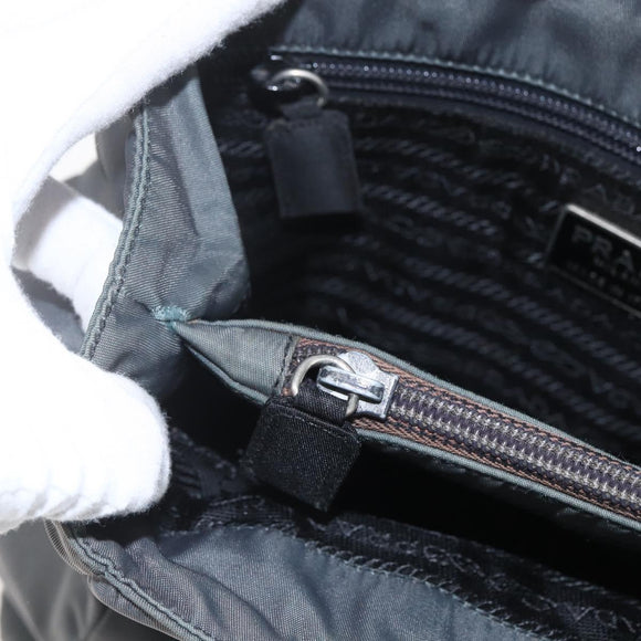 PRADA Handtasche Nylon Grau Silber Auth bs32381