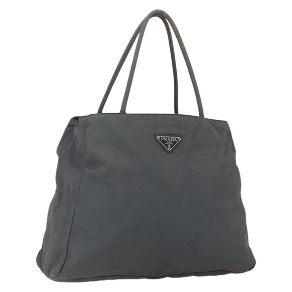 PRADA Handtasche Nylon Grau Silber Auth bs32381