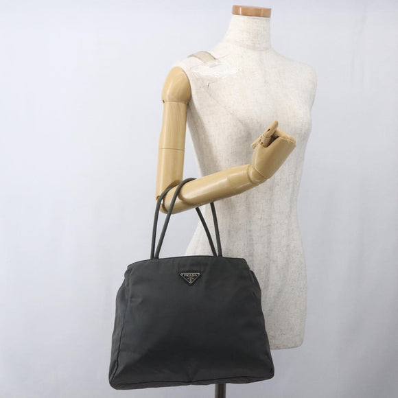 PRADA Handtasche Nylon Grau Silber Auth bs32381