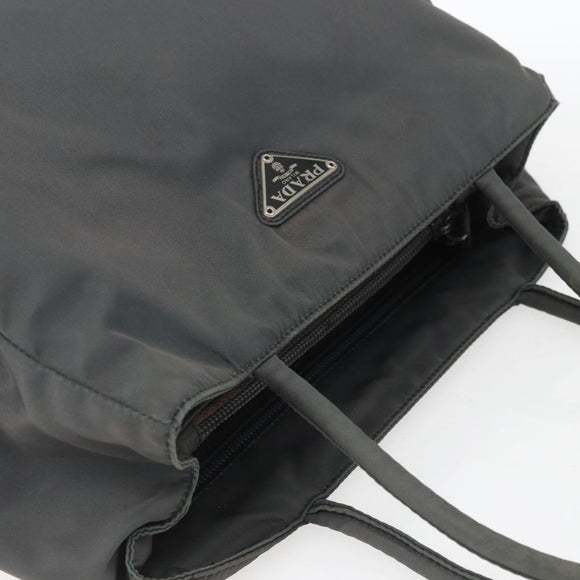 PRADA Handtasche Nylon Grau Silber Auth bs32381