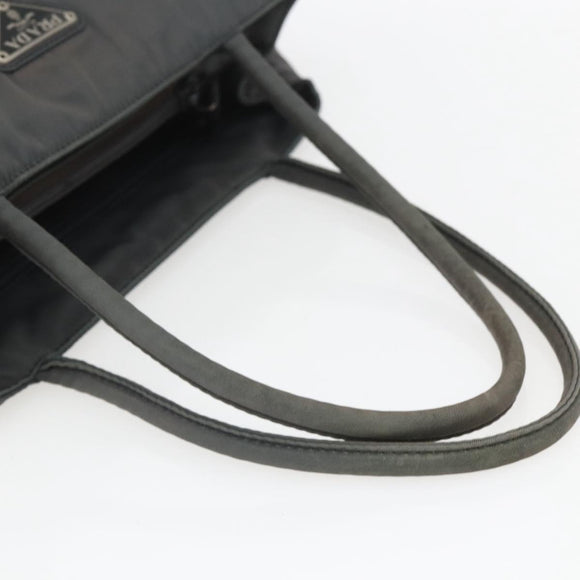PRADA Handtasche Nylon Grau Silber Auth bs32381