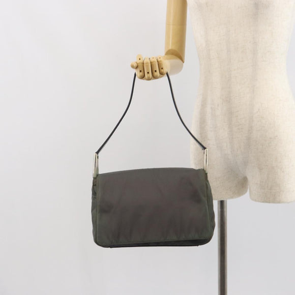 PRADA Shoulder Bag Nylon Gray Silver Auth bs32382