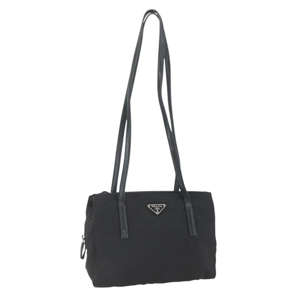 PRADA Tote Bag Nylon Black Silver Auth bs32383