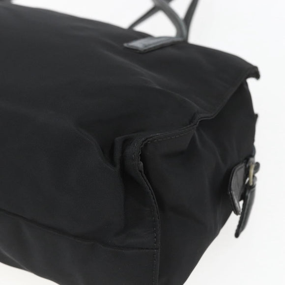 PRADA Tote Bag Nylon Black Silver Auth bs32383