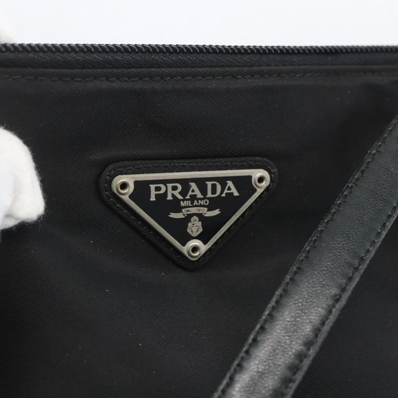 PRADA Tote Bag Nylon Black Silver Auth bs32383