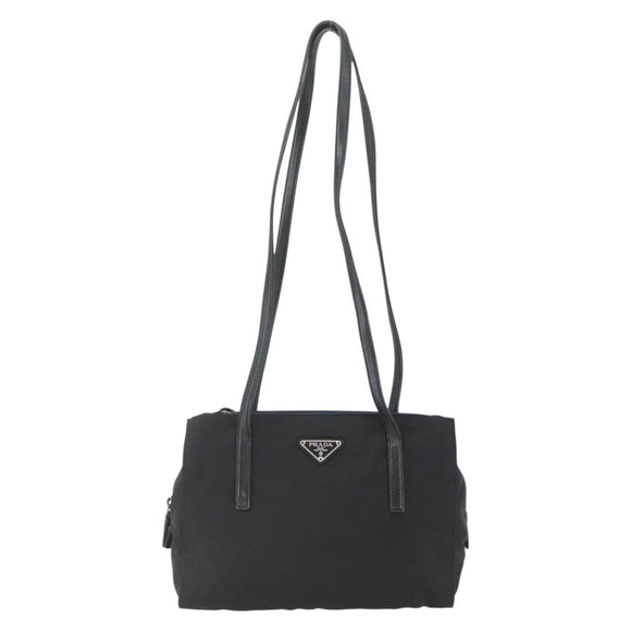 PRADA Tote Bag Nylon Black Silver Auth bs32383