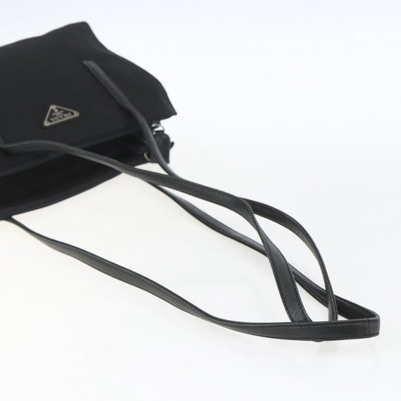 PRADA Tote Bag Nylon Black Silver Auth bs32383