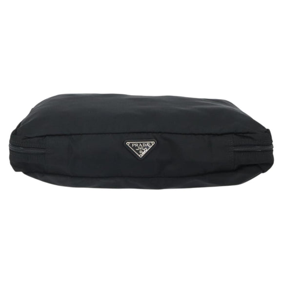PRADA Clutch Bag Nylon Black Silver Auth bs32384