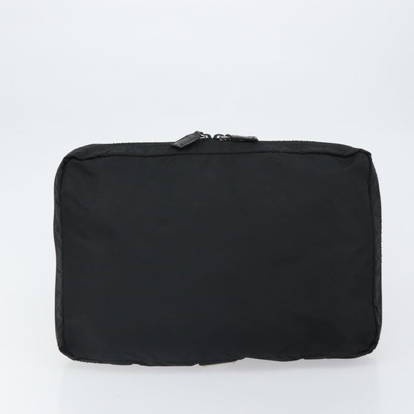 PRADA Clutch Bag Nylon Black Silver Auth bs32384