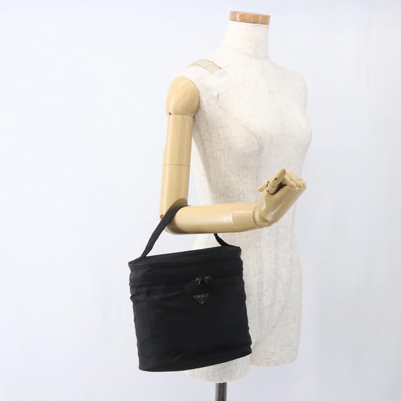 PRADA Hand Bag Nylon Black Silver Auth bs32385