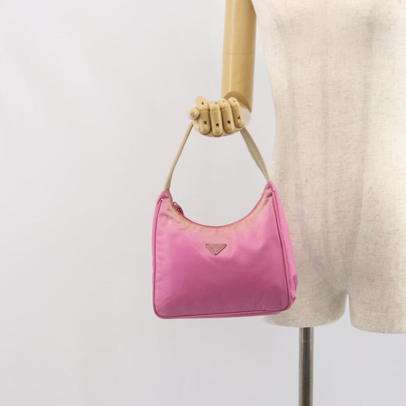 PRADA Hand Pouch Nylon Pink Auth bs32387