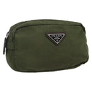 PRADA Pouch Nylon Khaki Silver Auth bs32389-1