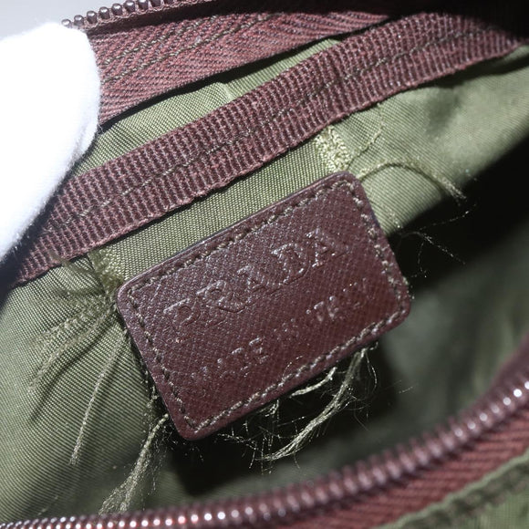 PRADA Pouch Nylon Khaki Silver Auth bs32389