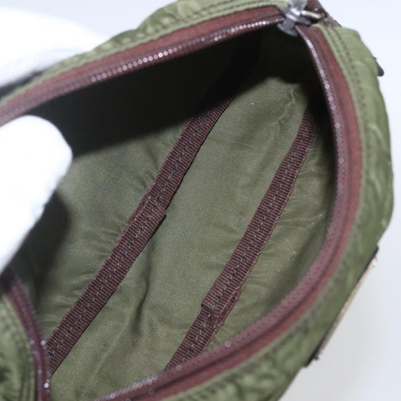 PRADA Pouch Nylon Khaki Silver Auth bs32389