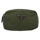 PRADA Pouch Nylon Khaki Silver Auth bs32389-13
