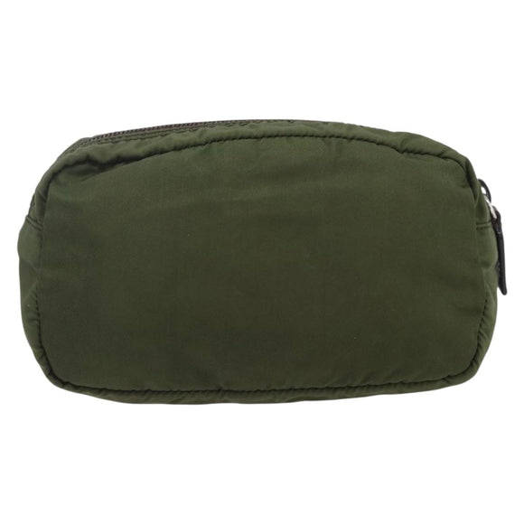 PRADA Pouch Nylon Khaki Silver Auth bs32389