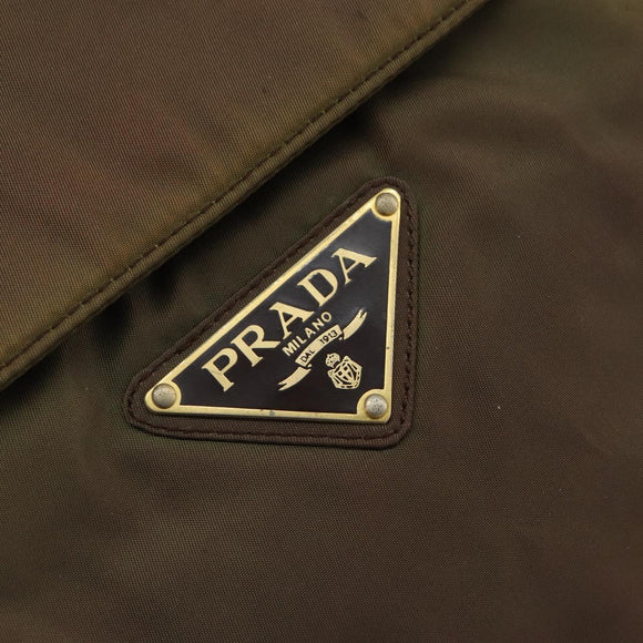 PRADA Hand Bag Nylon Khaki Gold Auth bs32391