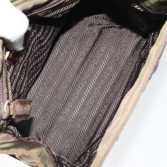 PRADA Hand Bag Nylon Khaki Gold Auth bs32391