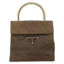 PRADA Hand Bag Nylon Khaki Gold Auth bs32391-13