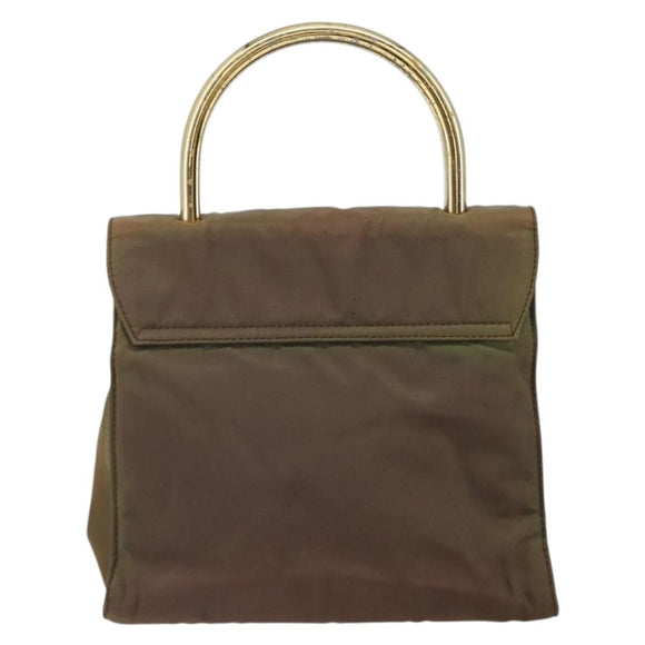 PRADA Hand Bag Nylon Khaki Gold Auth bs32391