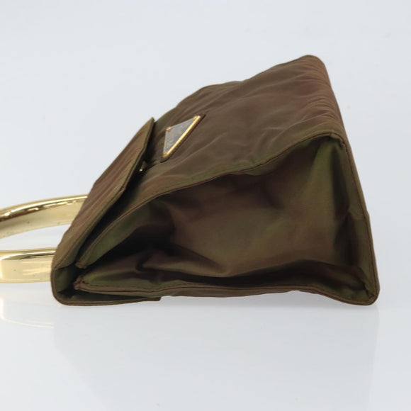 PRADA Hand Bag Nylon Khaki Gold Auth bs32391