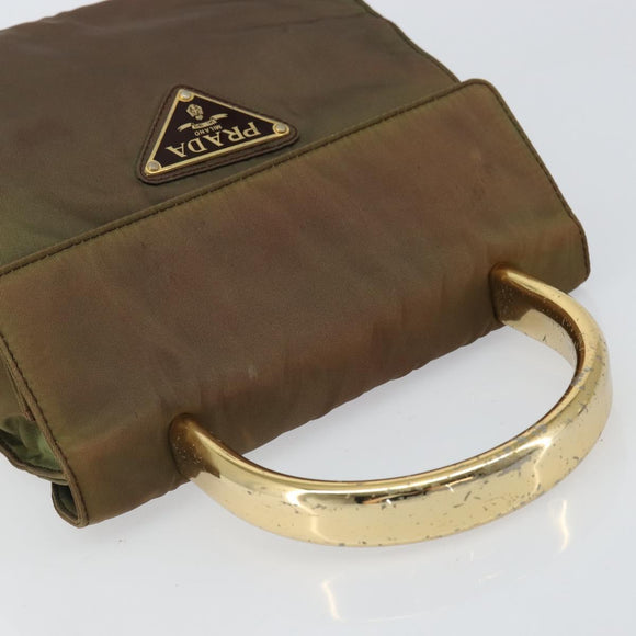 PRADA Hand Bag Nylon Khaki Gold Auth bs32391