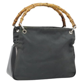 GUCCI Bamboo Hand Bag Nylon Gray Silver 000 1014 0575 Auth bs32394