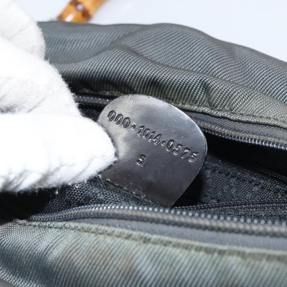 GUCCI Bamboo Hand Bag Nylon Gray Silver 000 1014 0575 Auth bs32394